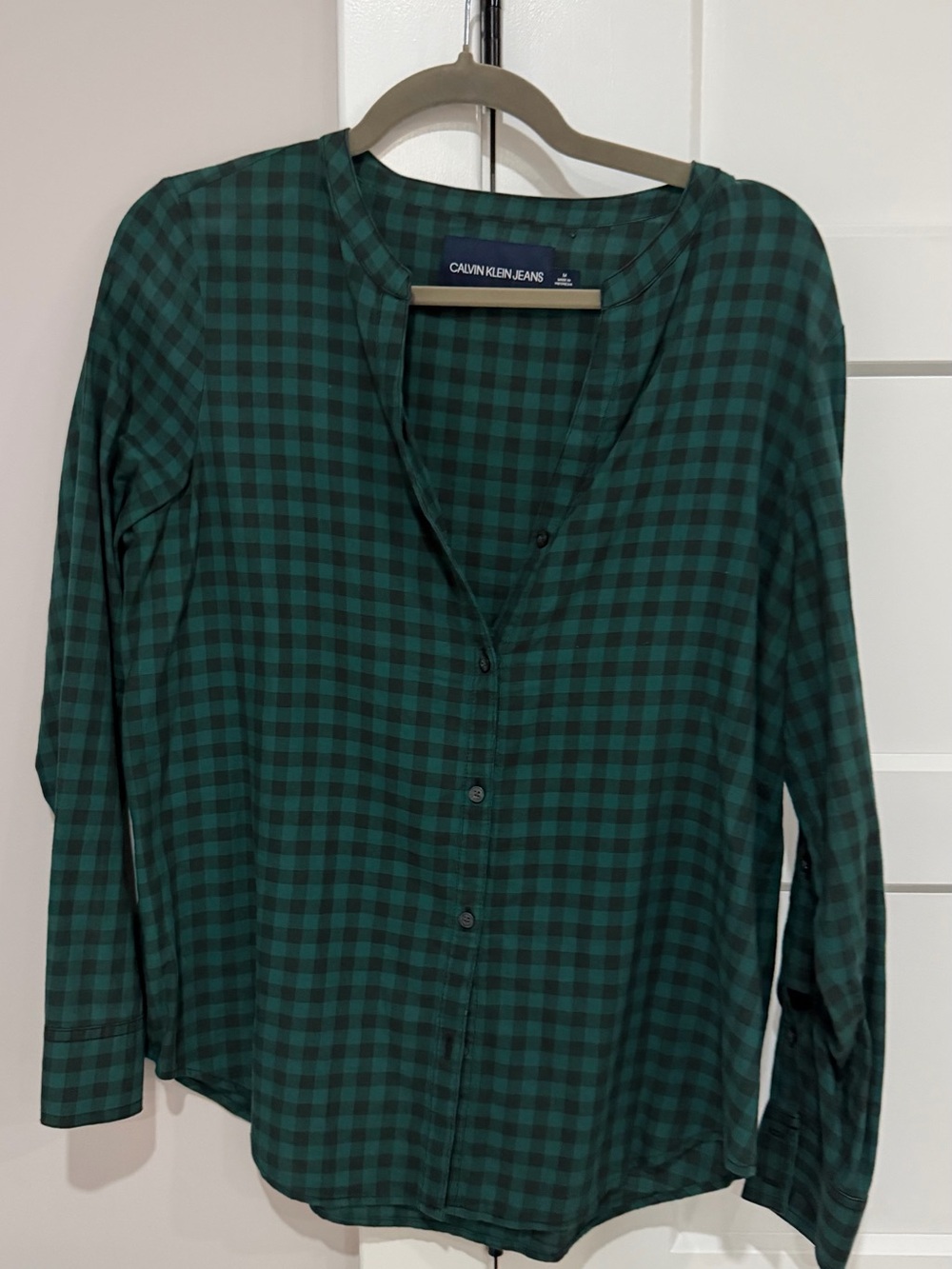 Calvin Klein Jeans Green and Black Plaid Button-Front Shirt
